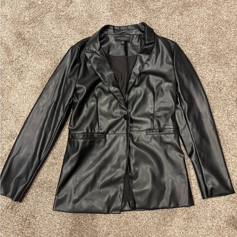 Laundry By Shelli Segal Black Faux Leather Blazer